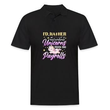 I'd rather chase unicorns than do payroll - Männer Poloshirt - Schwarz - Vorne - Kai (181cm)