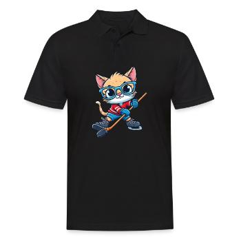 Eishockey Katze: Das süßeste Talent auf dem Eis! - Männer Poloshirt - Schwarz - Vorne - Kai (181cm)