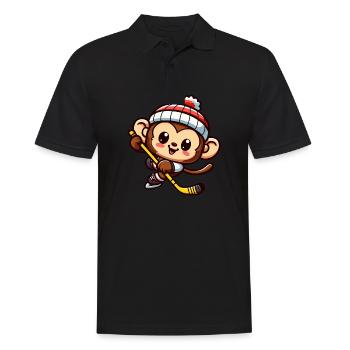 Cooler Schimpanse Eishockeyspieler - Eisarena-Meis - Männer Poloshirt - Schwarz - Vorne - Kai (181cm)