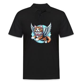 Maine Coon Katze Engel Fliegen - Männer Poloshirt - Schwarz - Vorne - Kai (181cm)