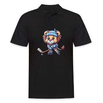 Cute Comic Löwe Eishockey-Spieler - Männer Poloshirt - Schwarz - Vorne - Kai (181cm)