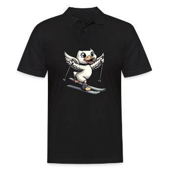 Niedliche Ente beim Skifahren im Comicstil - Männer Poloshirt - Schwarz - Vorne - Kai (181cm)