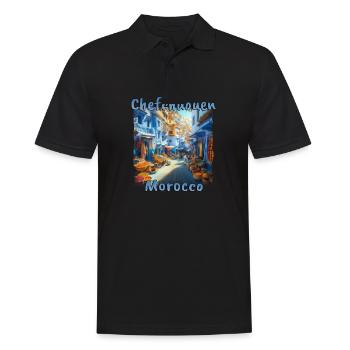 Chefchaouen, Maroc - Les ruelles colorées de la vieille ville - Polo Homme - noir - Devant - Kai (181cm)