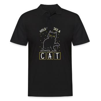Katzenliebhaber „hold On I See Kitten Owner“ - Männer Poloshirt - Schwarz - Vorne - Kai (181cm)
