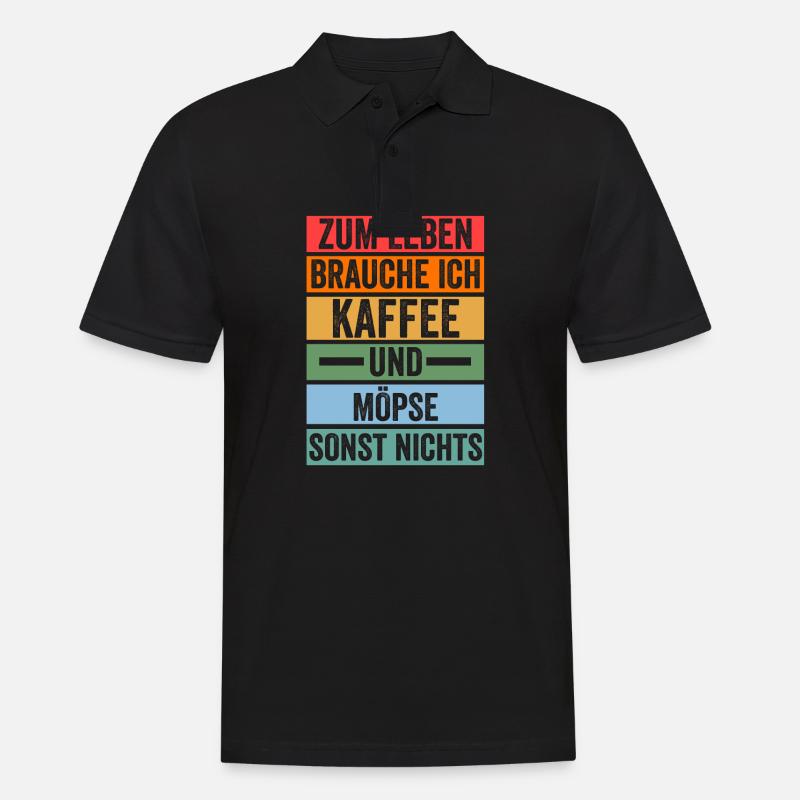 Kaffee Hund Mops - Männer Poloshirt - Schwarz