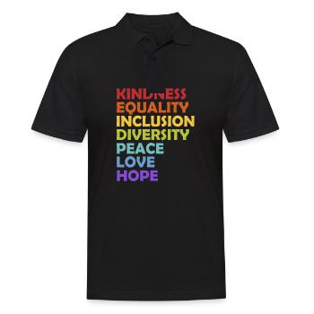 Bienveillance Égalité Inclusion Diversité Paix Amour - Polo Homme - noir - Devant - Kai (181cm)
