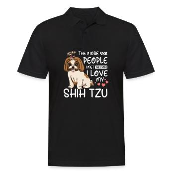 Plus je rencontre de gens, plus j’aime mon Shih tzu - Polo Homme - noir - Devant - Kai (181cm)