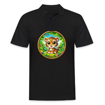 Tigre, Bébé Tigre - Polo Homme - noir - Devant - Kai (181cm)