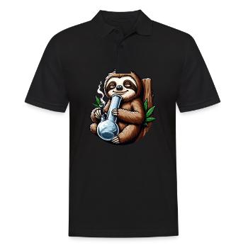 Faultier mit Bong Hanf Cannabis - Männer Poloshirt - Schwarz - Vorne - Kai (181cm)