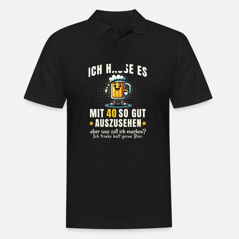 40 & Bier – Witziger Spruch - Männer Poloshirt - Schwarz