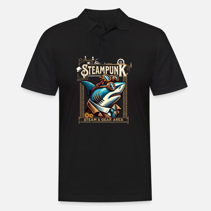 Steampunk Hai Comic - Männer Poloshirt - Schwarz
