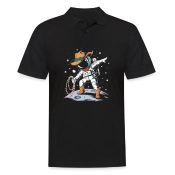 Astronaut mit Weihnachtsmütze und Deko im Weltall - Männer Poloshirt - Schwarz - Vorne - Kai (181cm)
