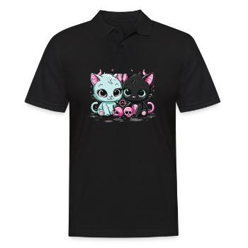 Kawaii Cat Pastel Goth Teuflisch - Männer Poloshirt - Schwarz - Vorne - Kai (181cm)