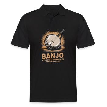 Bluegrass Musik Banjo Spieler Saiteninstrument - Männer Poloshirt - Schwarz - Vorne - Kai (181cm)