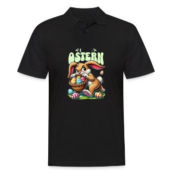 Happy Easter funny bunny with eggs - Men's Polo Shirt - black - Front - Kai (181cm)
