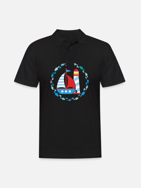 Colorful sailboat and lighthouse - Men's Polo Shirt - black