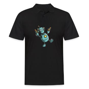 Roboter mit Bier - alles dreht sich - Männer Poloshirt - Schwarz - Vorne - Kai (181cm)