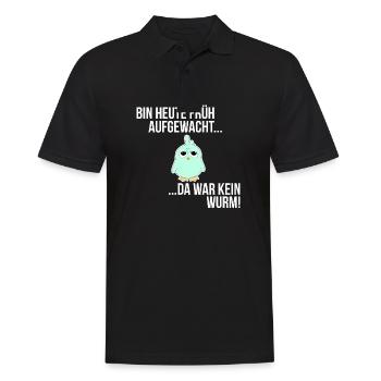 BIN HEUTE FRÜH AUFGEWACHT DA WAR KEIN WURM SPRUCH - Männer Poloshirt - Schwarz - Vorne - Kai (181cm)