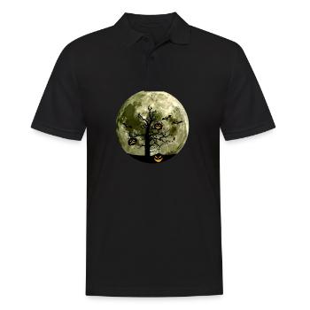 Grusel böse schatten Kürbis Baum Mond Fledermaus - Männer Poloshirt - Schwarz - Vorne - Kai (181cm)