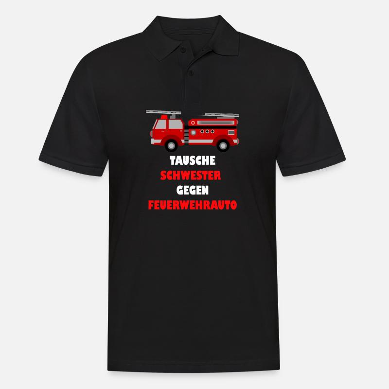 TAUSCHE SCHWESTER GEGEN FEUERWEHRAUTO - Männer Poloshirt - Schwarz