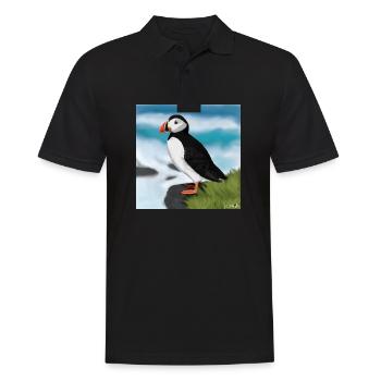 Gemalter Papageitaucher Vogel Design Illustration - Männer Poloshirt - Schwarz - Vorne - Kai (181cm)