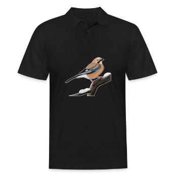 jz.birds Eichelhäher Vogel Illustration - Männer Poloshirt - Schwarz - Vorne - Kai (181cm)