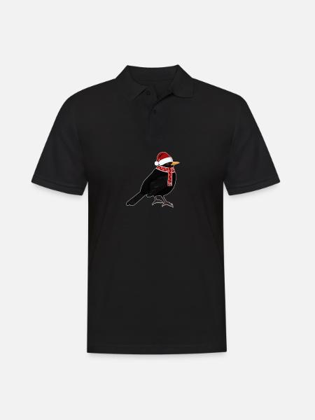 Amsel Mütze Schal Weihnachten Weihnachtsmann Vogel - Männer Poloshirt - Schwarz