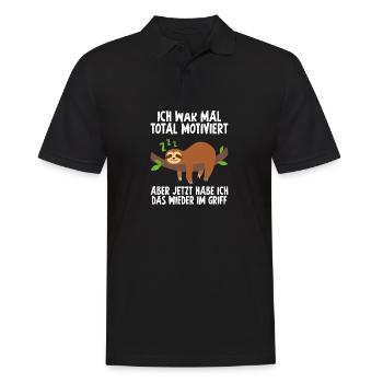 Total motiviert Geschenk Faultier Faulenzer - Männer Poloshirt - Schwarz - Vorne - Kai (181cm)