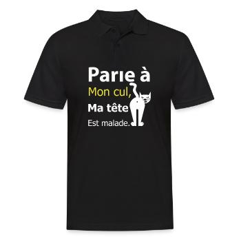 Humour chat Malade - Polo Homme - noir - Devant - Kai (181cm)