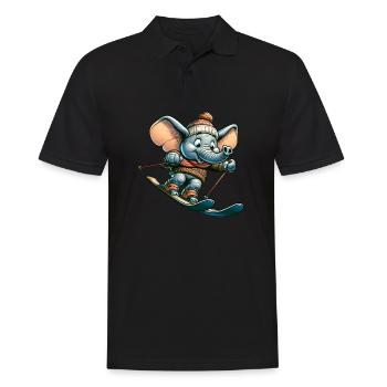Süßer Elefant als Ski fahrer im Comicstil - Männer Poloshirt - Schwarz - Vorne - Kai (181cm)