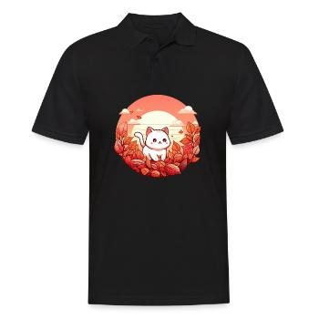 herbst katze laub bunte blätter sonnenuntergang - Männer Poloshirt - Schwarz - Vorne - Kai (181cm)