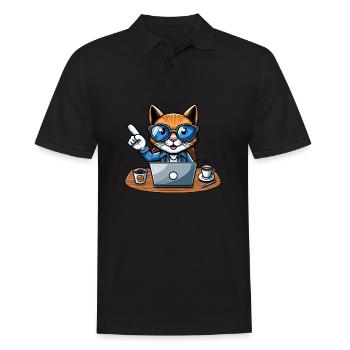 Chat et matou au bureau - patron avec café PDG - Polo Homme - noir - Devant - Kai (181cm)