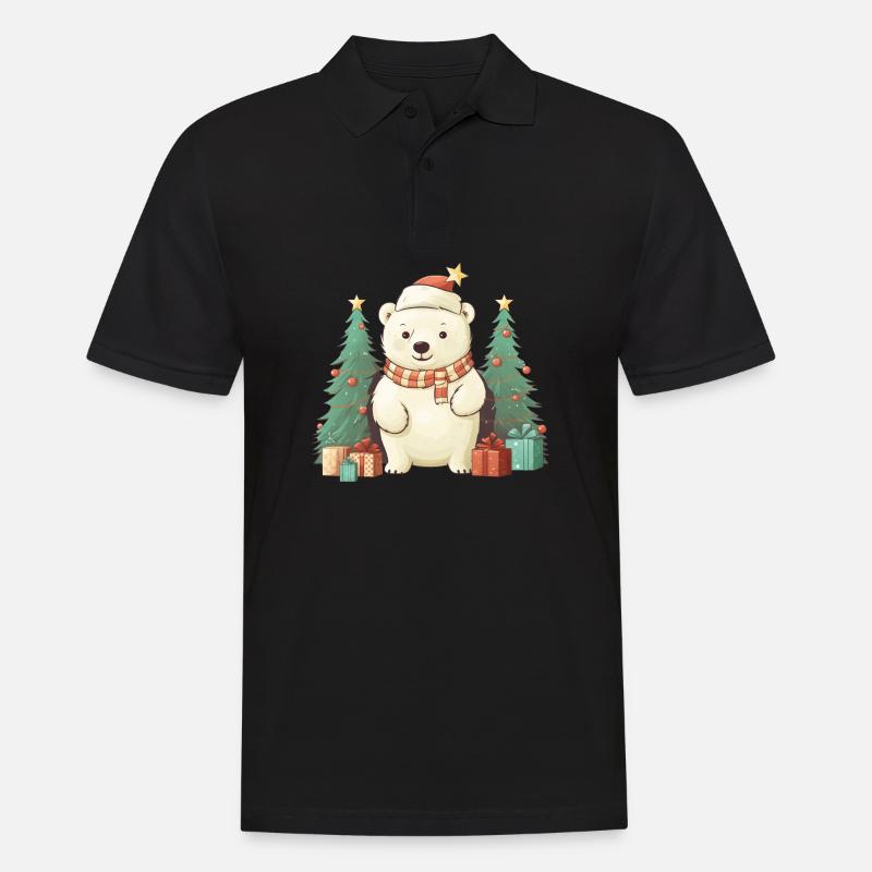 Niedlicher Weihnachts-Eisbär - Männer Poloshirt - Schwarz