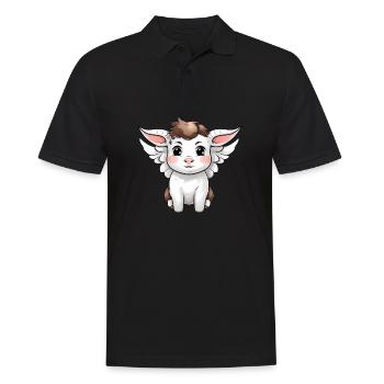 Himmlische Bindung: Kuh & Kalb mit Engelsflügeln - Männer Poloshirt - Schwarz - Vorne - Kai (181cm)