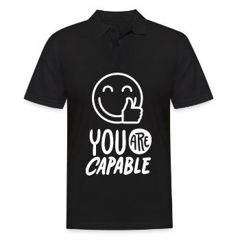 Slogan de motivation You-Are-Capable avec smileyface - Polo Homme - noir - Devant - Kai (181cm)