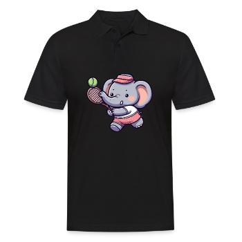 Niedlicher Elefant als Tennis-Tennisspieler - - Männer Poloshirt - Schwarz - Vorne - Kai (181cm)