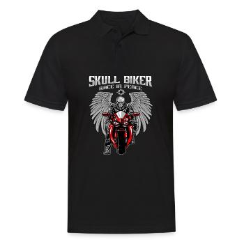 Skelett Totenkopf Motorrad Motorradfahrer - Männer Poloshirt - Schwarz - Vorne - Kai (181cm)