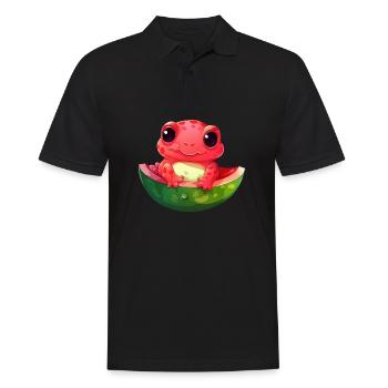 Axolotl extraterrestre rouge kawaii avec pastèque - Polo Homme - noir - Devant - Kai (181cm)