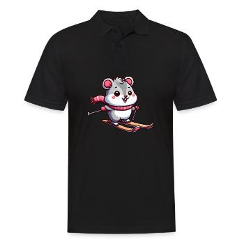Süßer Hamster beim Skifahren im Comic-Stil - Männer Poloshirt - Schwarz - Vorne - Kai (181cm)