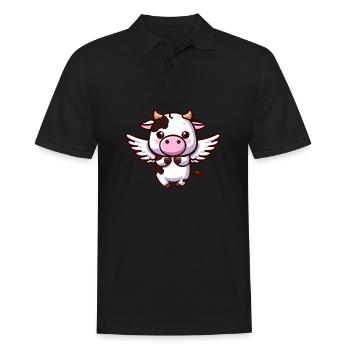 Himmlische Kuh: Ein Engel mit Flügeln - Männer Poloshirt - Schwarz - Vorne - Kai (181cm)
