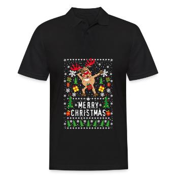 203 Cerf Rudolph Dabbing nue Merry Christmas - Polo Homme - noir - Devant - Kai (181cm)