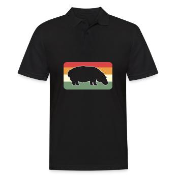 Hippo Retro Animal Keeper Gift - Men's Polo Shirt - black - Front - Kai (181cm)