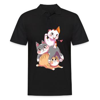 Doux Chats Dans Anime Kawaii Style Japon Chat Japa - Polo Homme - noir - Devant - Kai (181cm)