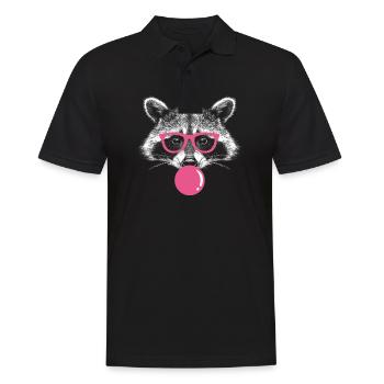 Raccoon Blows Bubblegum - Cute Bubblegum Raccoon - Men's Polo Shirt - black - Front - Kai (181cm)