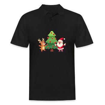 Renne, sapin de Noël et Père Noël - Polo Homme - noir - Devant - Kai (181cm)