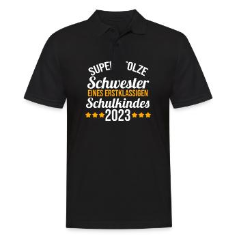 Stolze Schwester eines Schulkind 2023 Einschulung - Männer Poloshirt - Schwarz - Vorne - Kai (181cm)