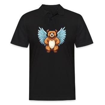 Braunbär mit Engelsflügeln - Männer Poloshirt - Schwarz - Vorne - Kai (181cm)