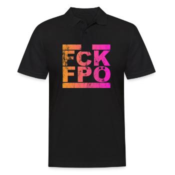 FCK FPÖ - Montrer l’exemple contre la droite (vintage) - Polo Homme - noir - Devant - Kai (181cm)