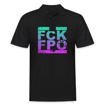 FCK FPÖ - Montrer l’exemple contre la droite (vintage) - Polo Homme - noir - Devant - Kai (181cm)
