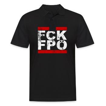 FCK FPÖ - Montrer l’exemple contre la droite (vintage) - Polo Homme - noir - Devant - Kai (181cm)